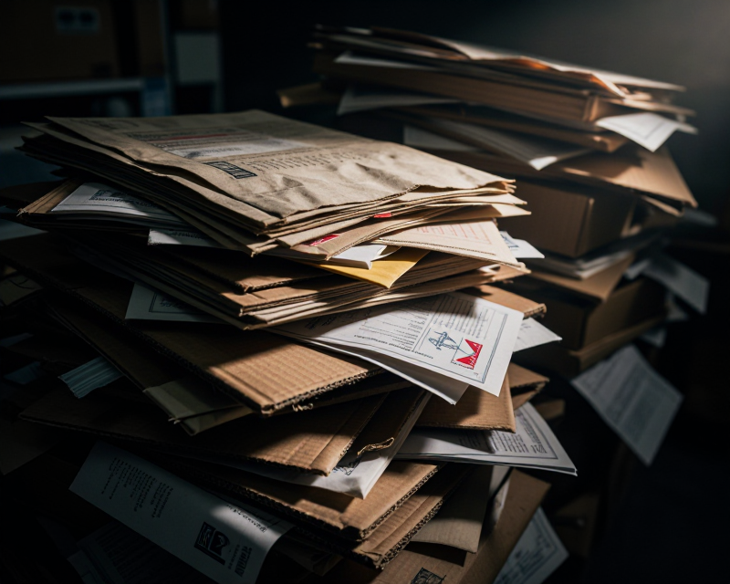 Neglected Mail in Dark Warehouse