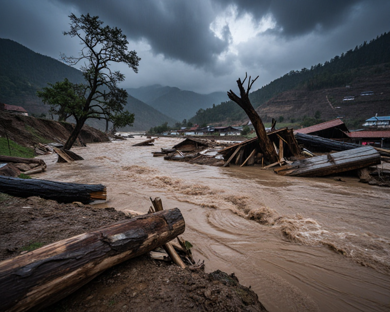 Devastated Nepal Flood Landscape